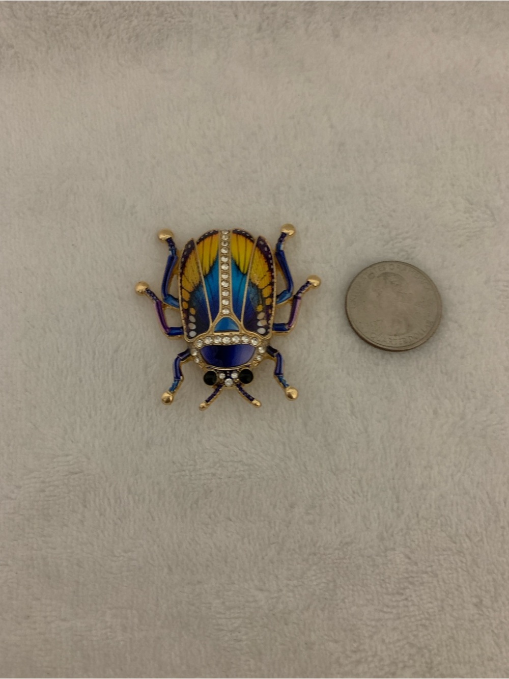 Decorative Enamel Beetle Brooch Pin - Blue and Yellow - Picture 3 of 4